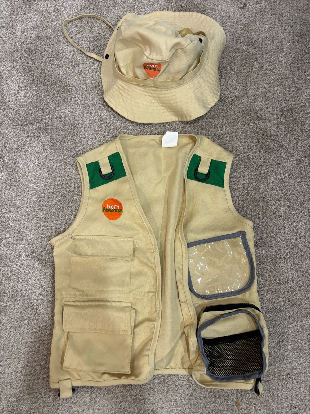 Born Adventure Kids' Beige Explorer Safari Vest & Hat Costume Ages 3-7 Dress Up